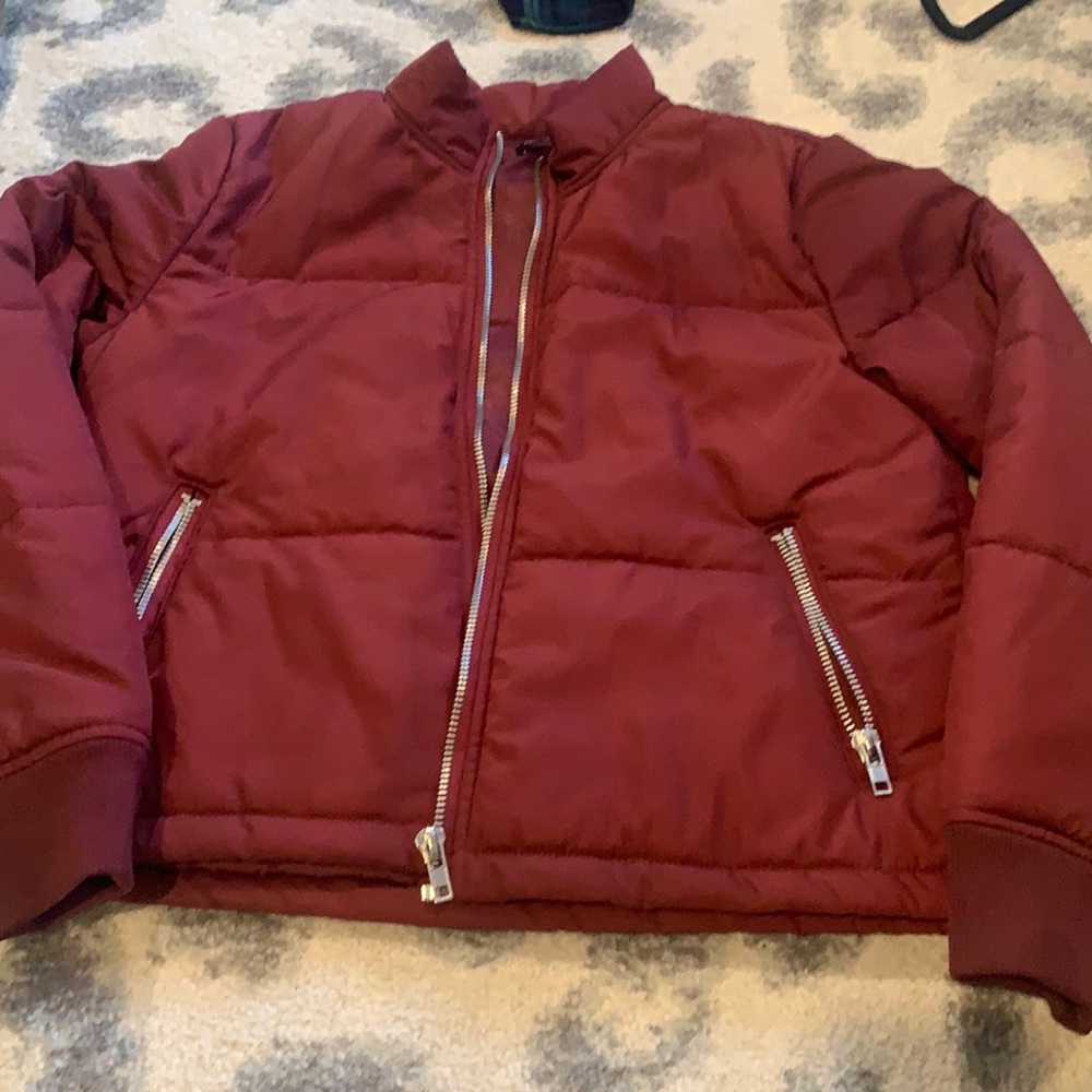 Burgundy puffer jacket